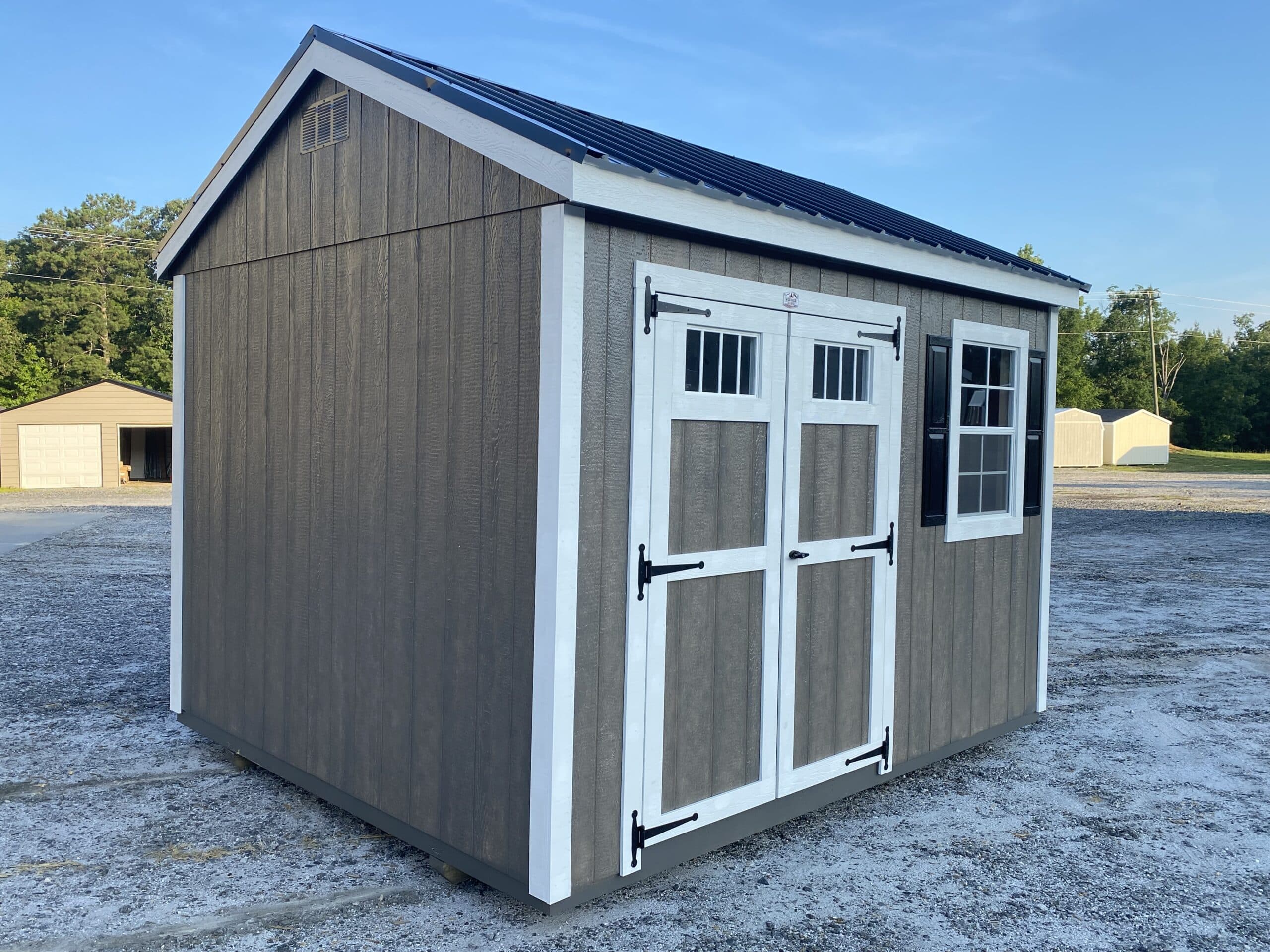 10x12 CLASSIC workshop brown shed with black metal roof for sale in SC