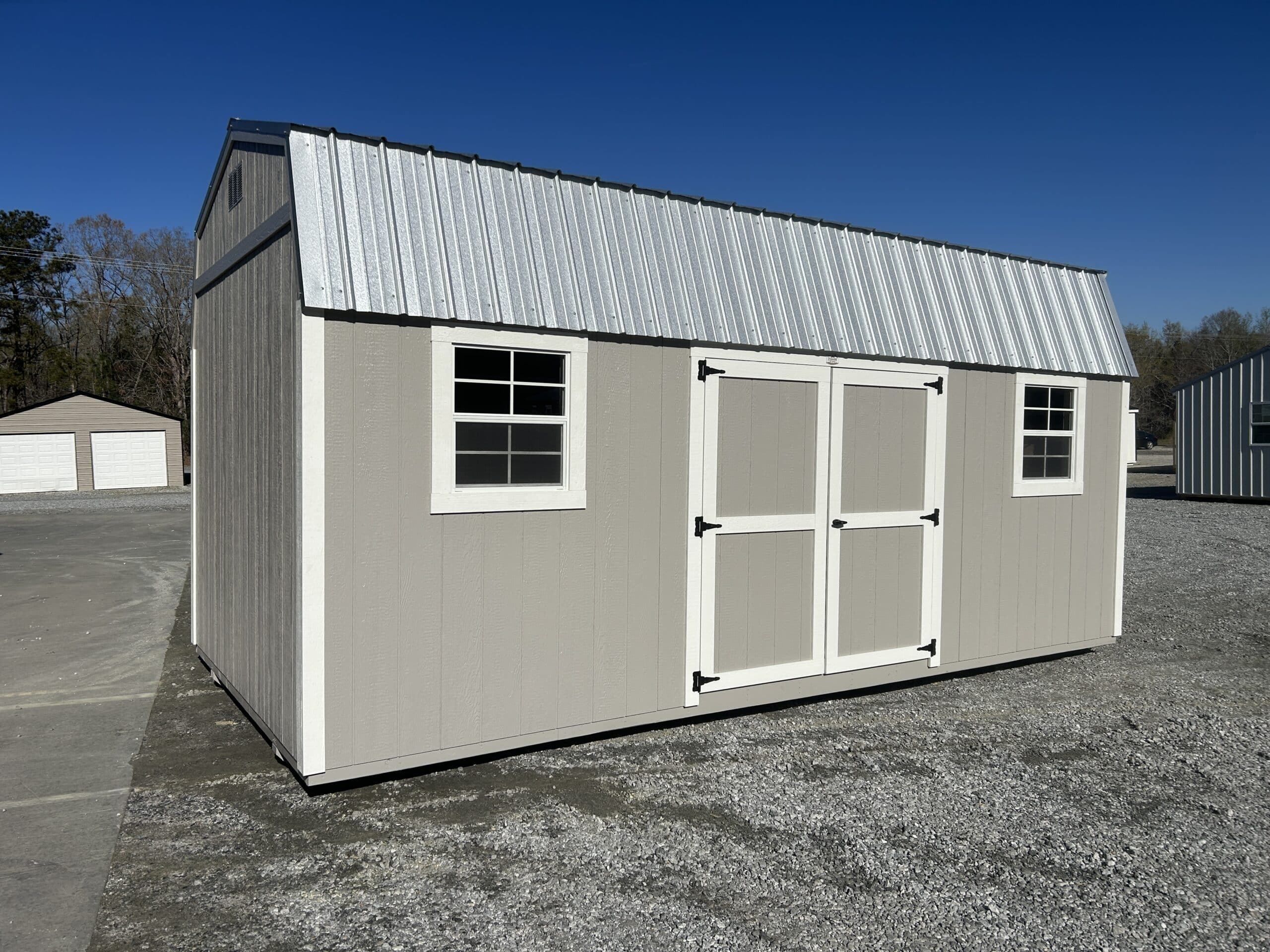 10x20 Clay Dutchbarn shed with white trim and Galvalume metal roof for sale in SC