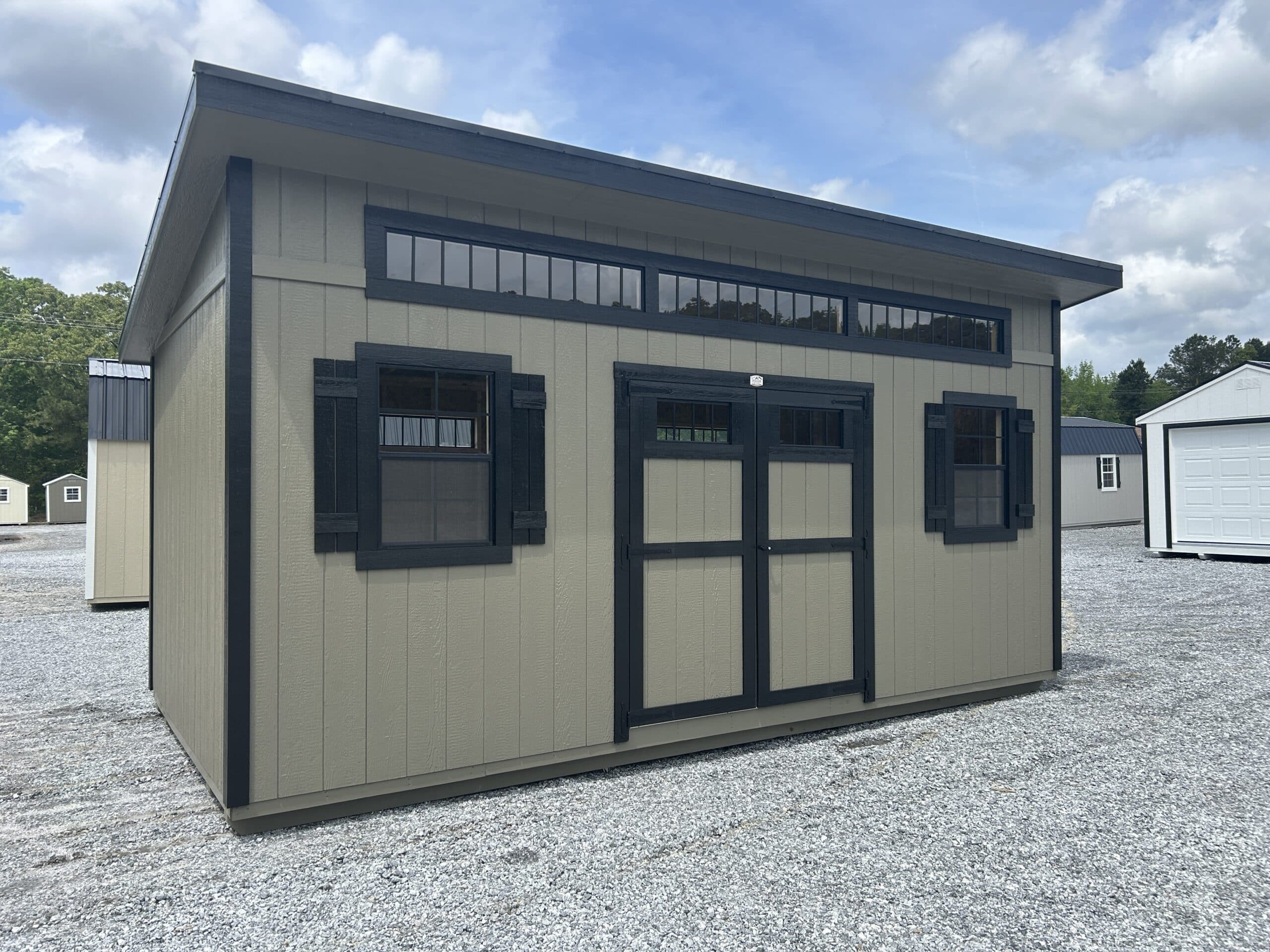 10x20 Pequea Green carolina workshop shed with black trim and black metal roof for sale in SC