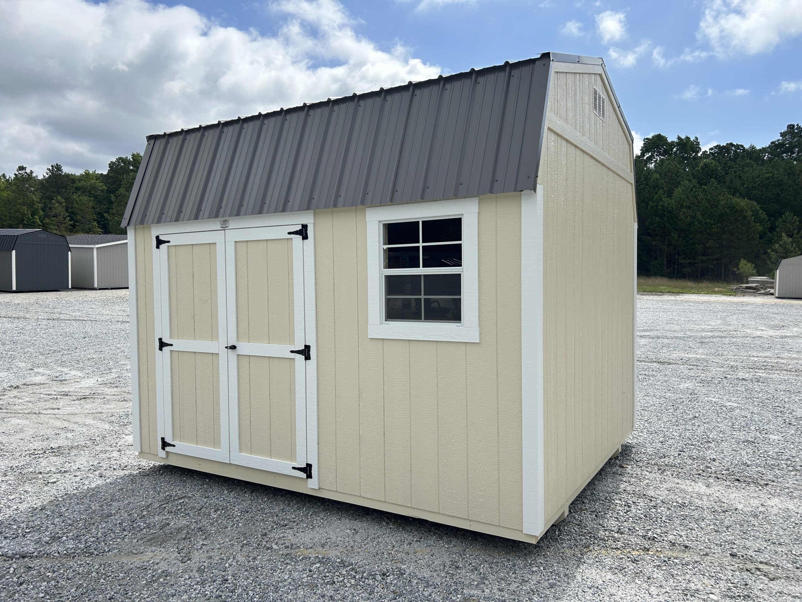 12x12 cream Dutch barn with dark grey metal roof in SC