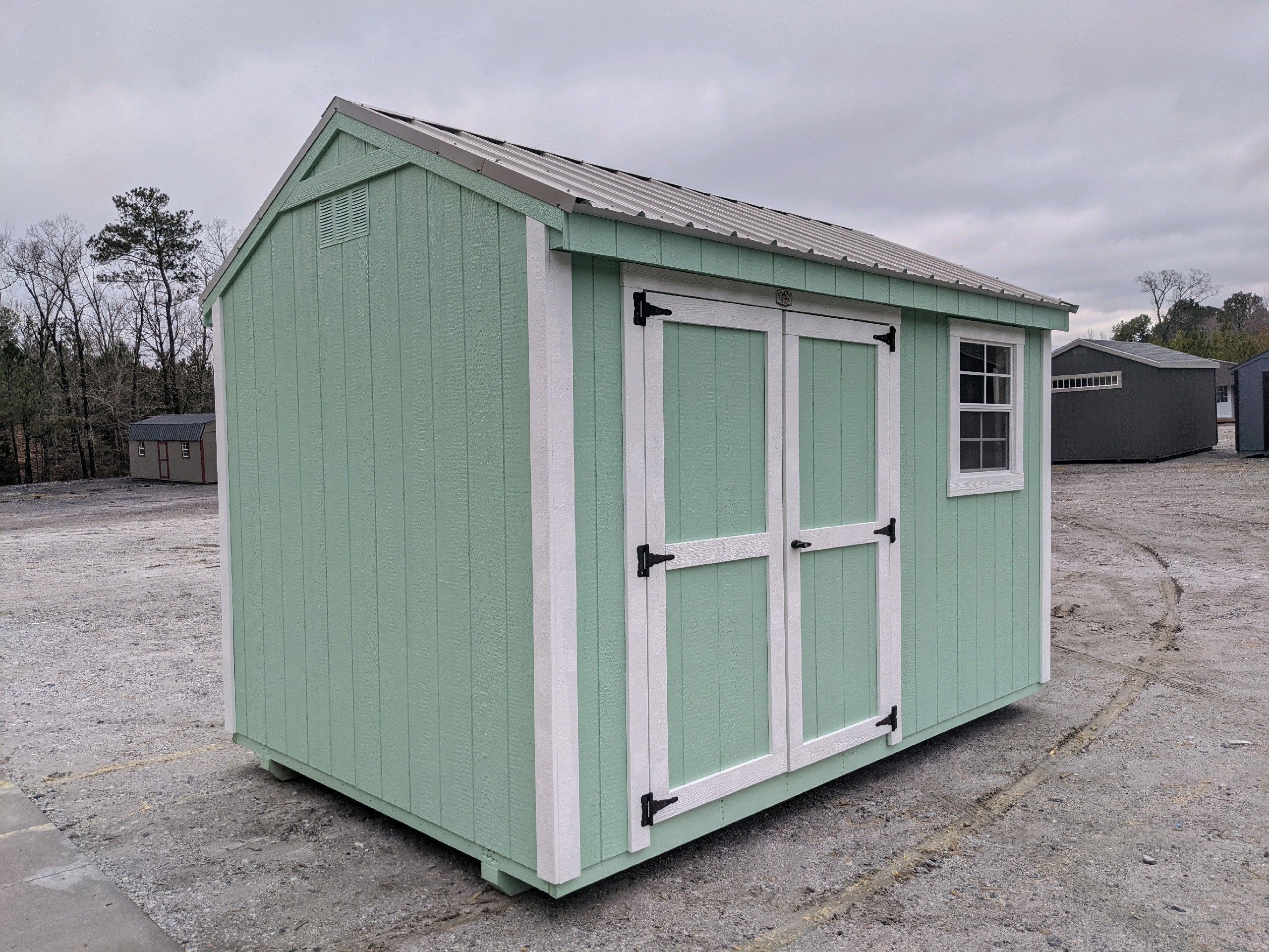 8x16 Mint green with white trim WORKSHOP shed for sale in SC