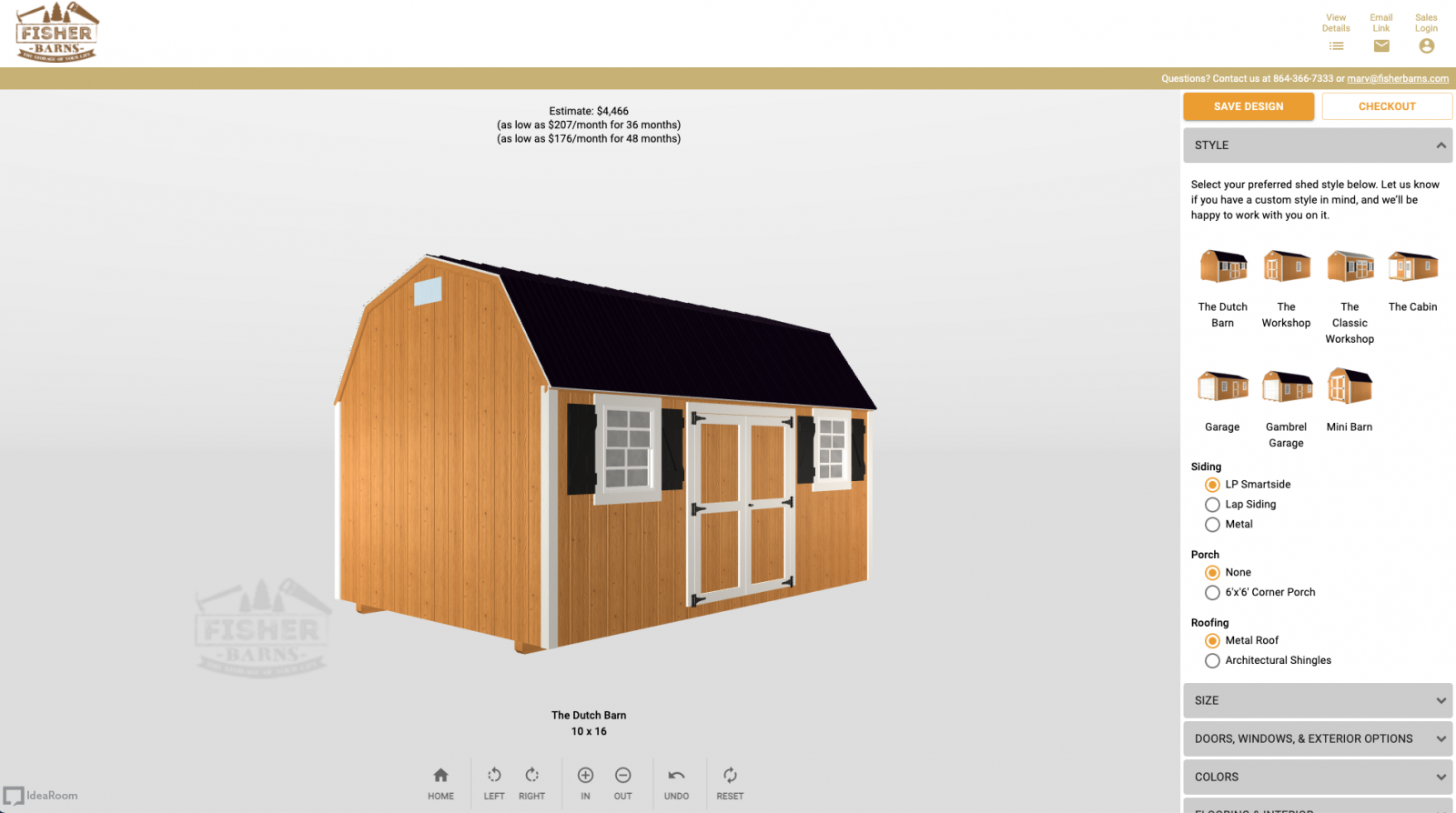 exterior of 3d shed builder for dutch barn shed for sale in SC