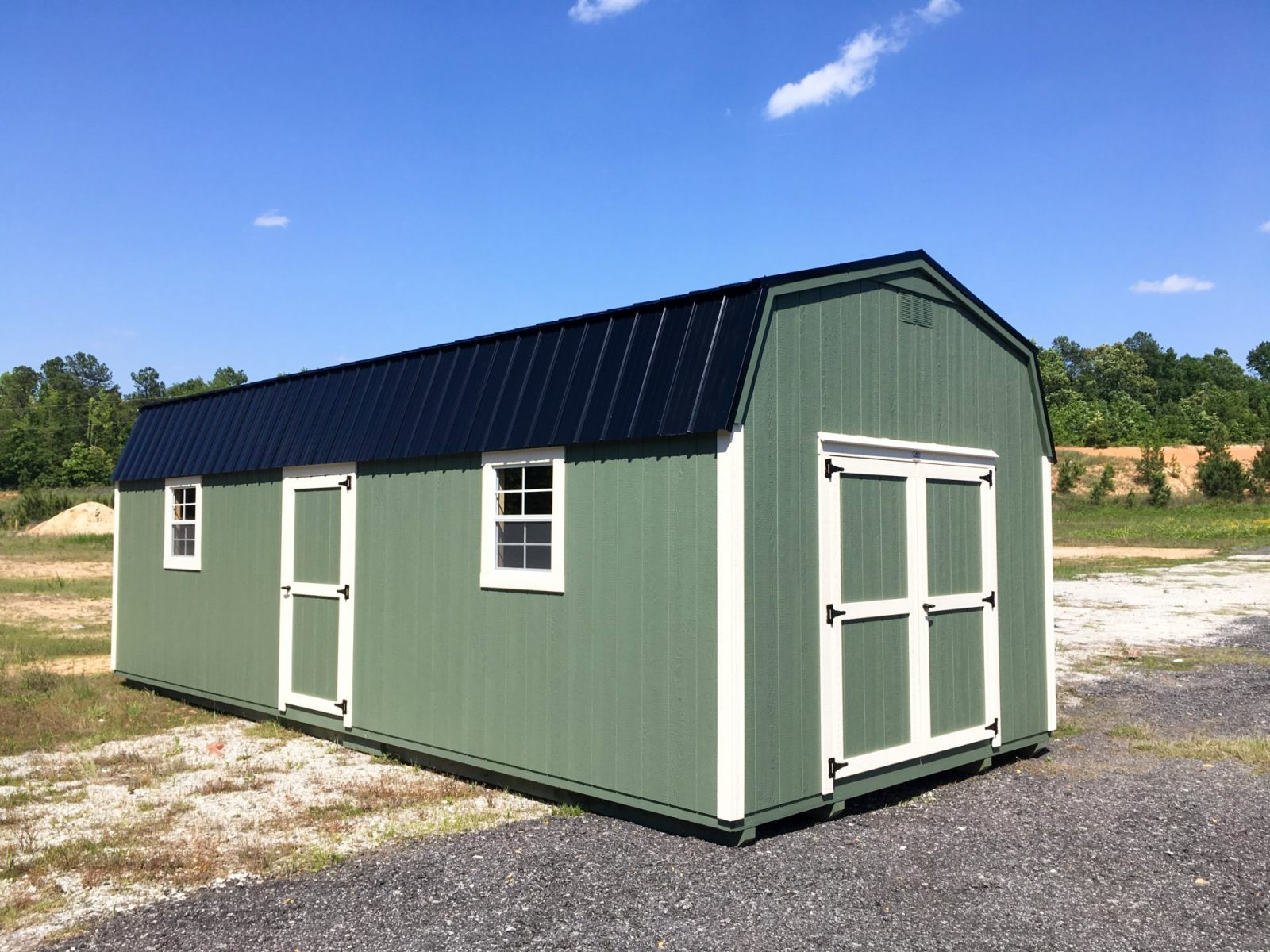 exterior of green dutch barn shed for sale in SC