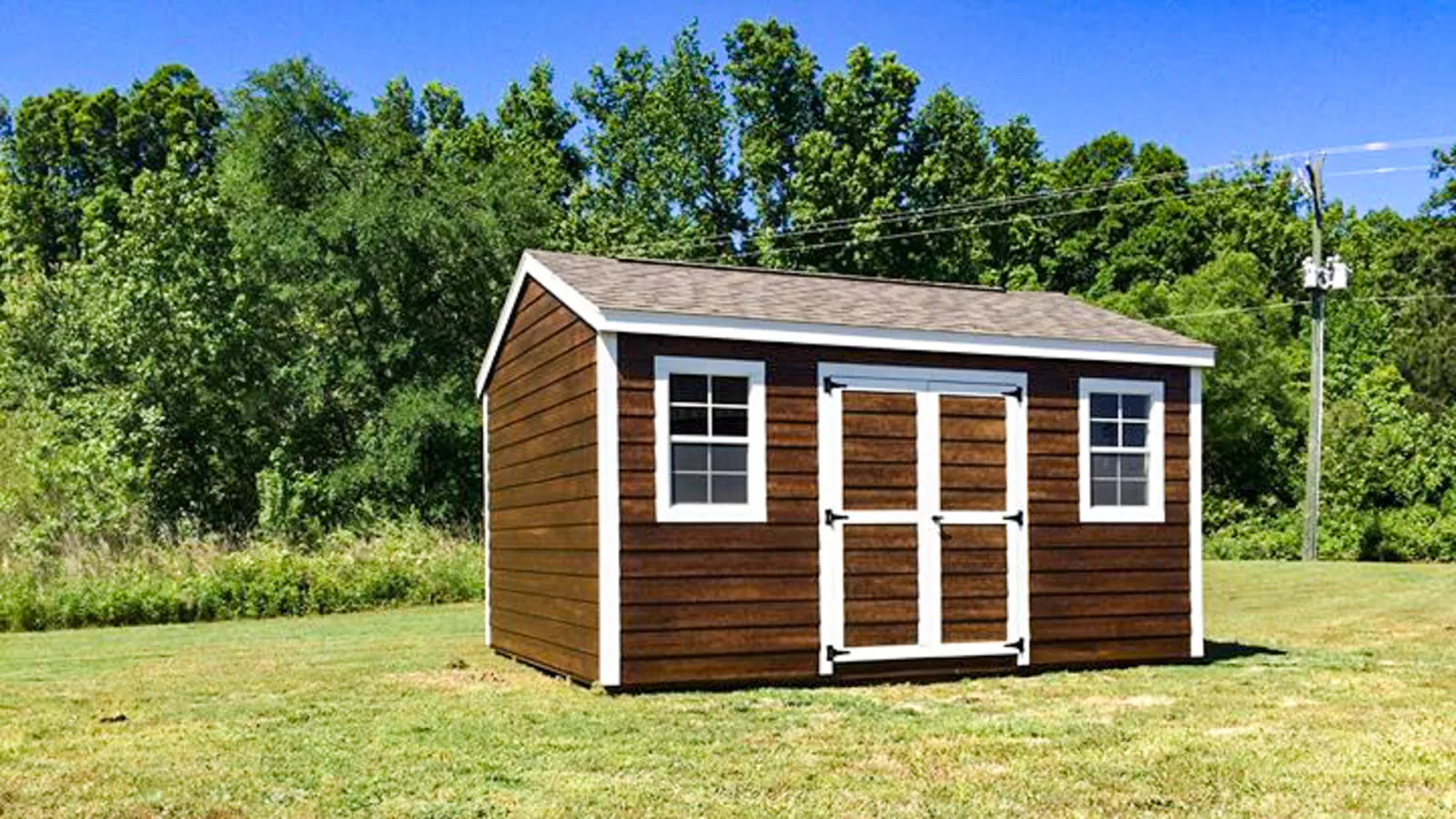 exterior of brown pre-built wood shed for sale by abbeville SC