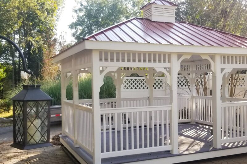 exterior of a beautiful white gazebo for sale